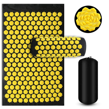 tapis-acupression-coussin-yoga-lotus-relaxation-jaune-noir